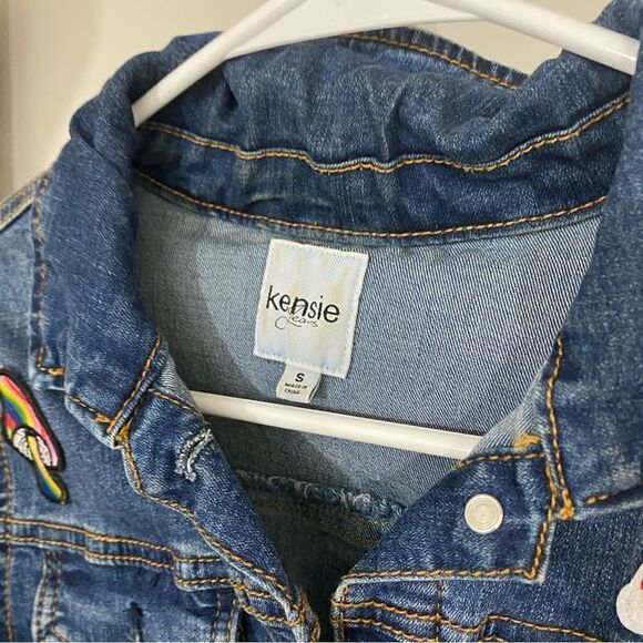Custom patch denim jacket girlie KENSIE small blue denim cotton - Picture 10 of 10
